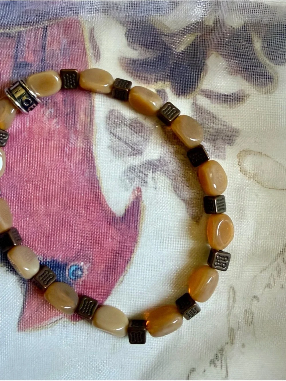 Boho Beaded Bracelet Stack • Gemstone Mix • Purple Green Gold Tones - Picture 4 of 8
